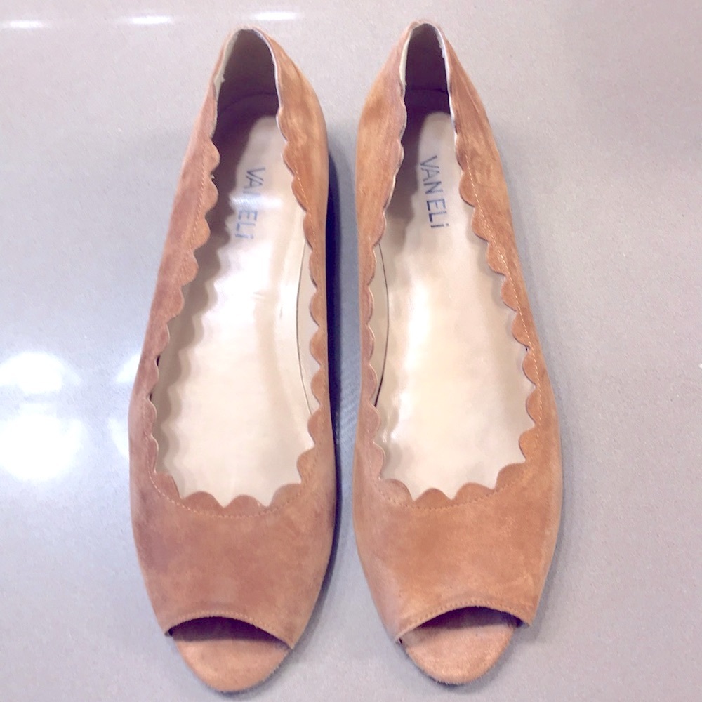 Van Eli Suede Peep-Toe Flats, Camel, 11N